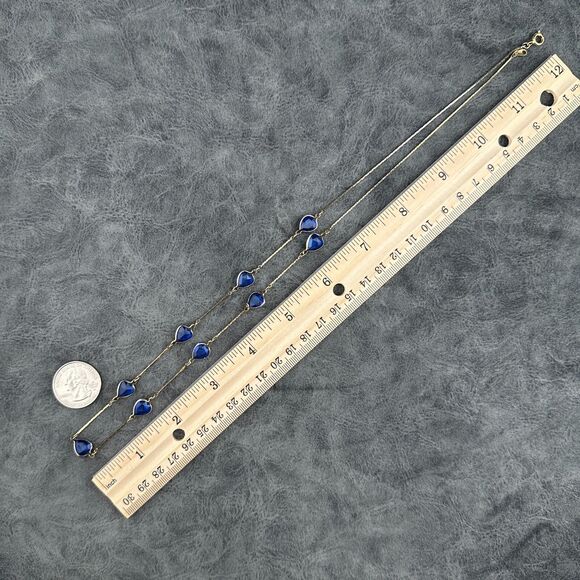 Blue Bezel Set Faceted Crystal Glass Hearts Gold-tone Chain Vintage Necklace 23" - Picture 8 of 8